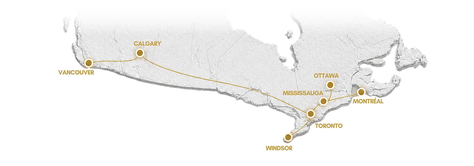 Map of Canada showing Canadian Limos coverage: Vancouver, Calgary, Ottawa, Toronto, and Montréal